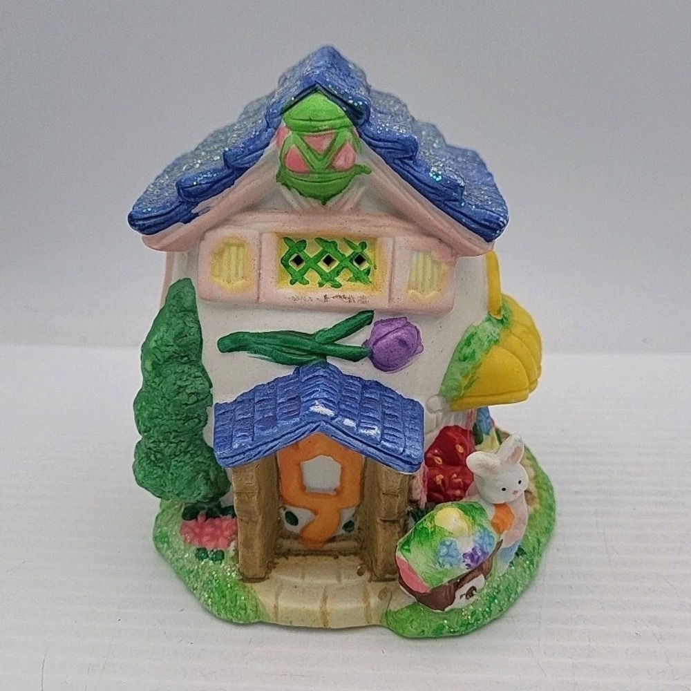 Vintage Hoppy Hollow Fruit Shop Ceramic House Village Easter Bunny Rabbit Pastel